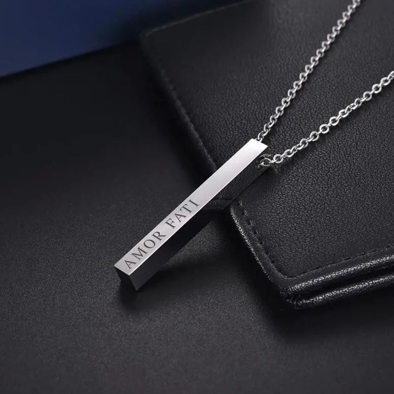 Engraved Vertical Bar Necklace,Stainless Steel Inspiration For Gift,J-A-295