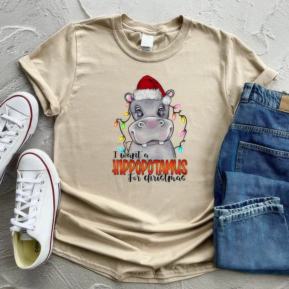 I Want A Hippopotamus For Christmas Shirt,Hippo Christmas Lights Crewneck,Hoodie,TS-C-659