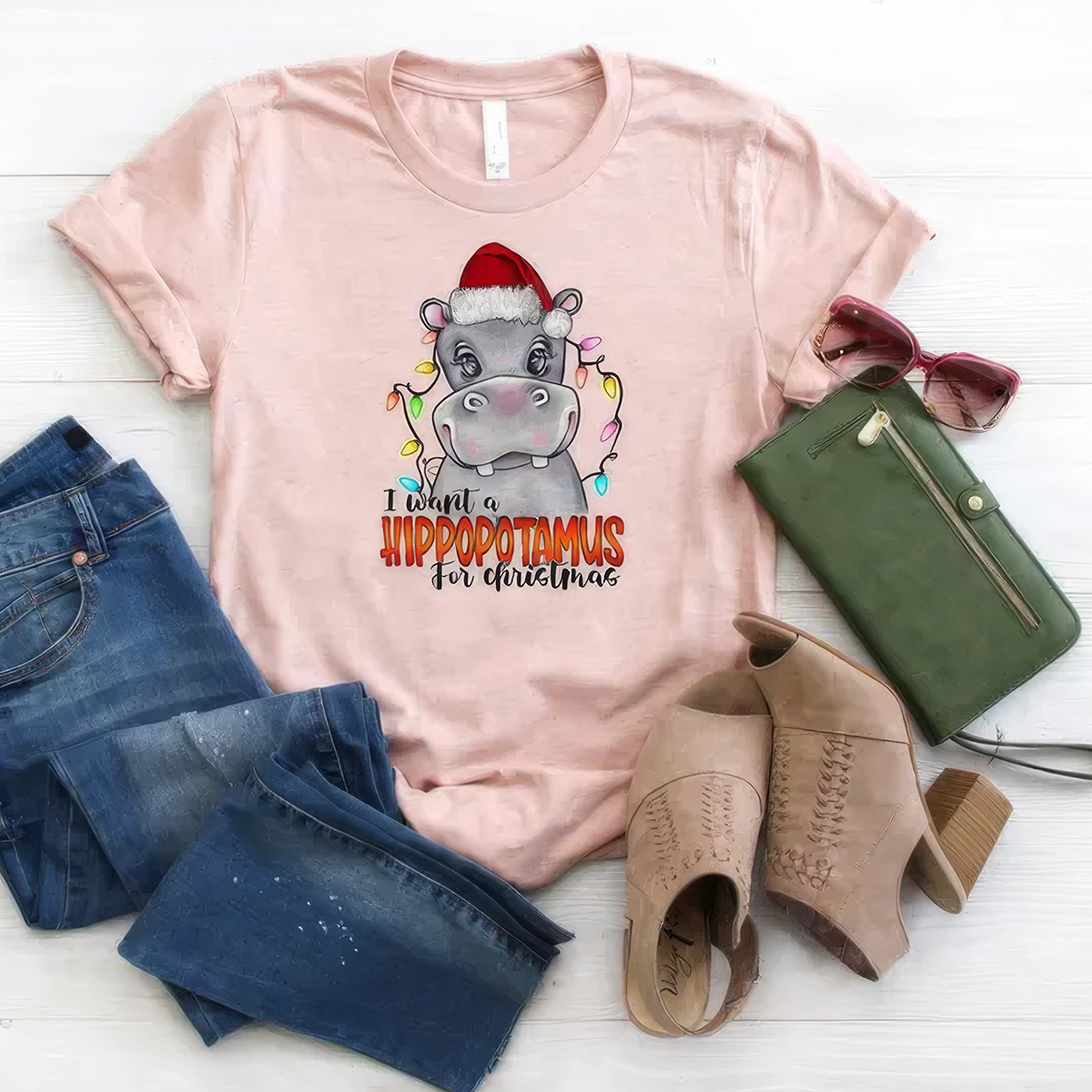 I Want A Hippopotamus For Christmas Shirt,Hippo Christmas Lights Crewneck,Hoodie,TS-C-659