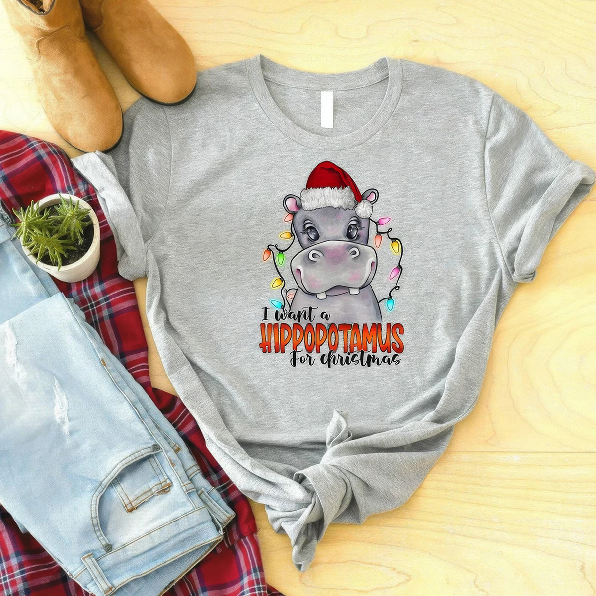 I Want A Hippopotamus For Christmas Shirt,Hippo Christmas Lights Crewneck,Hoodie,TS-C-659