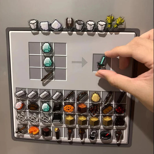 Minecraft Fridge Magnet Set – Mini Crafting Table,Magnetic Chest,Movable Decoration,Acrylic Pieces and Backpack Accessory,FM01