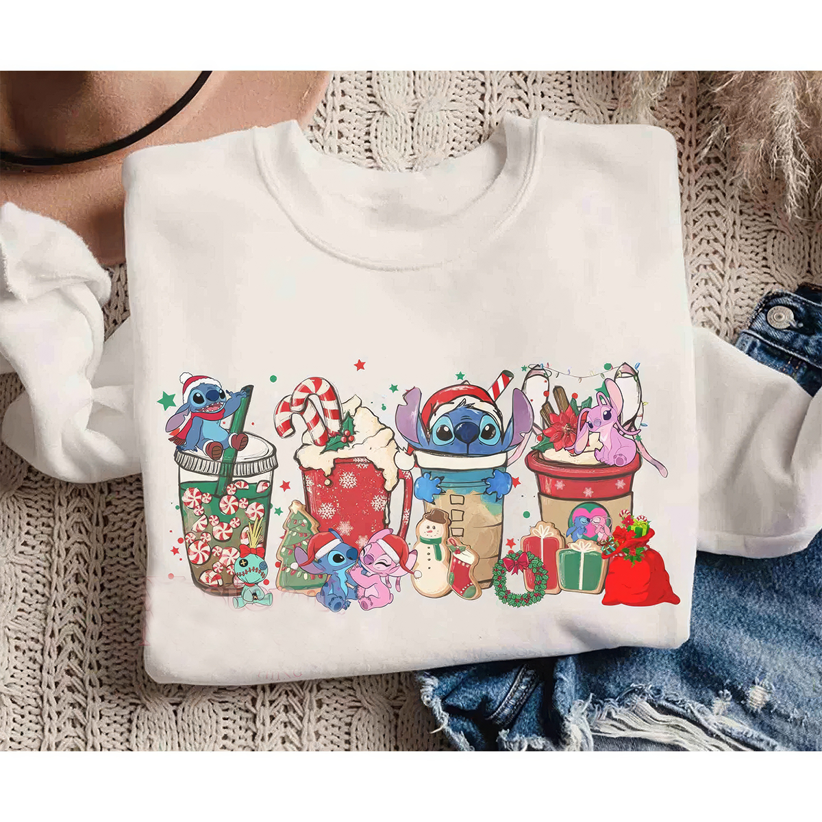 Stitch Coffee Cups Christmas T-Shirt,Crewneck,Hoodie,TS-C-409