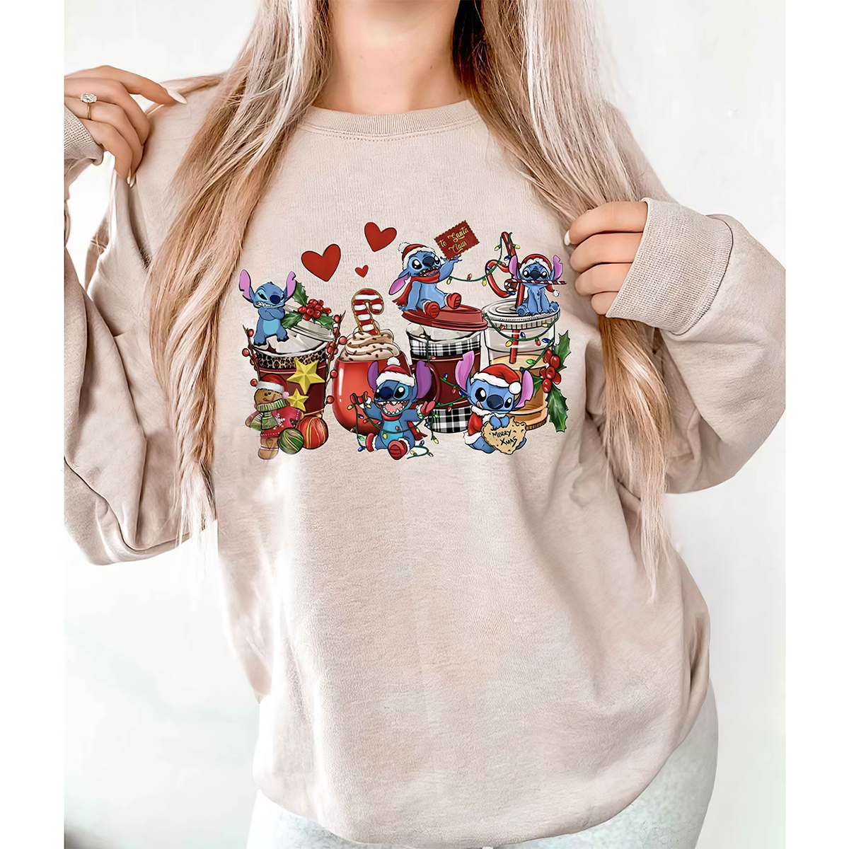 Stitch Coffee Christmas Santa T-Shirt,Crewneck,Hoodie,TS-C-401