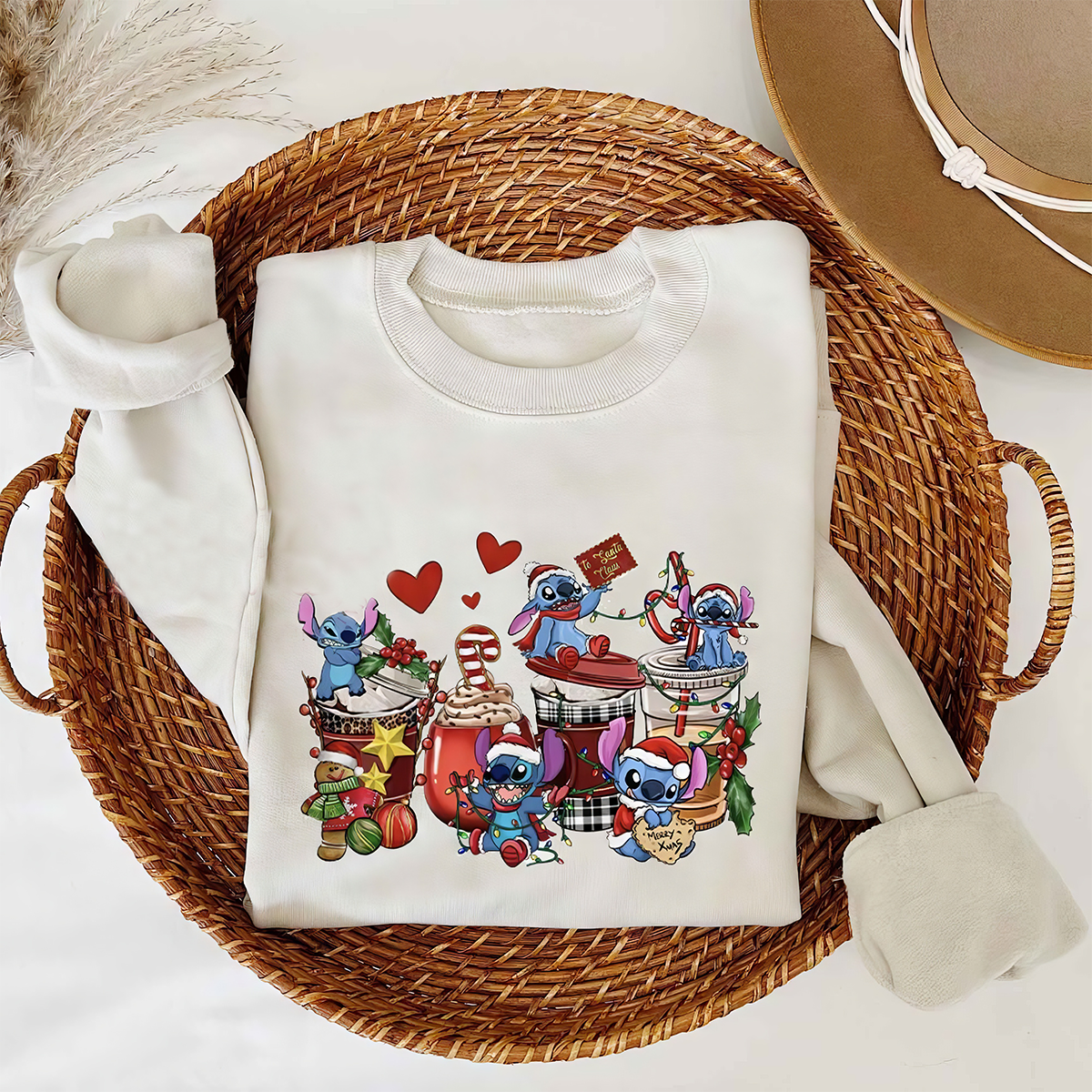 Stitch Coffee Christmas Santa T-Shirt,Crewneck,Hoodie,TS-C-401