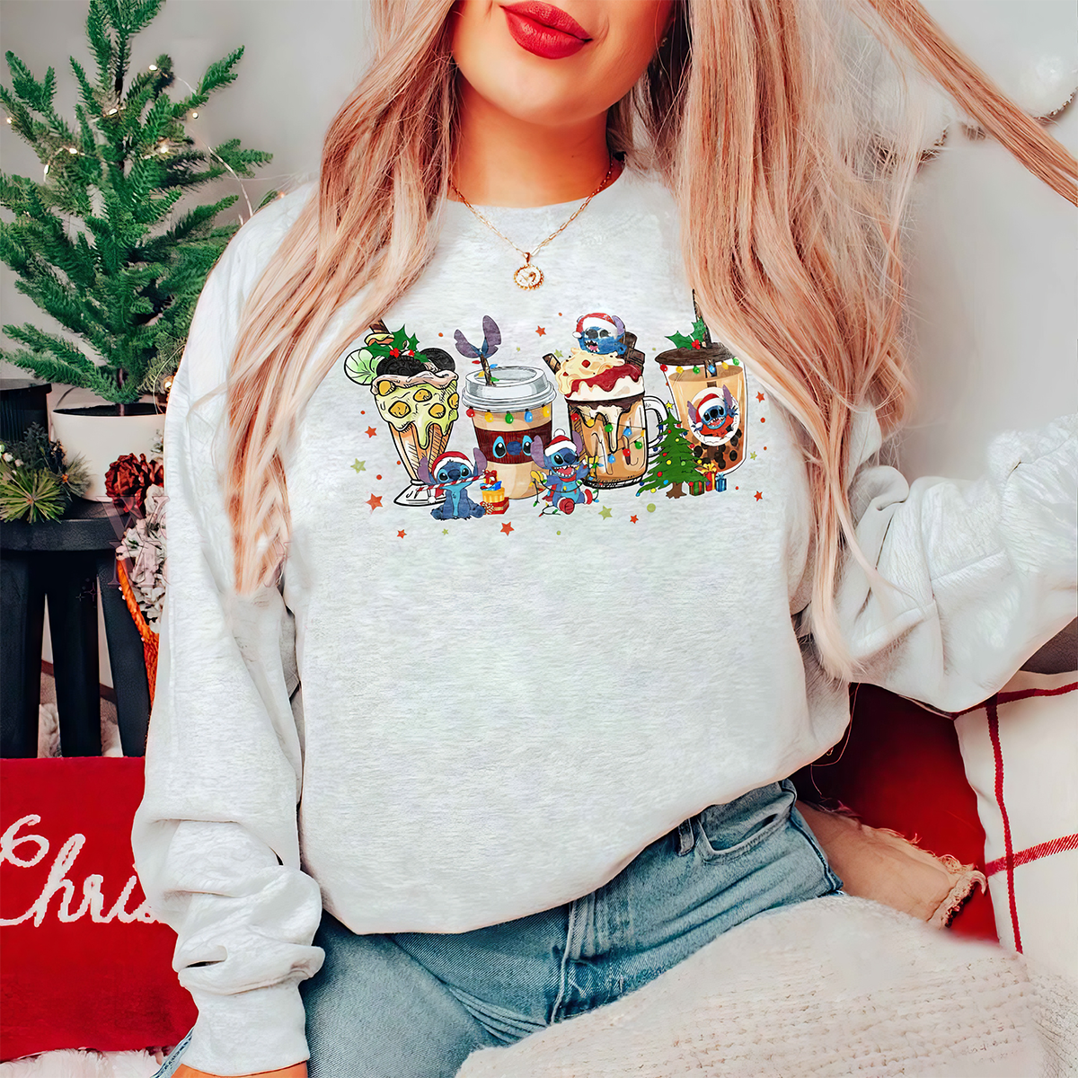 Coffee Cups Stitch Christmas T-Shirt,Crewneck,Hoodie,TS-C-400