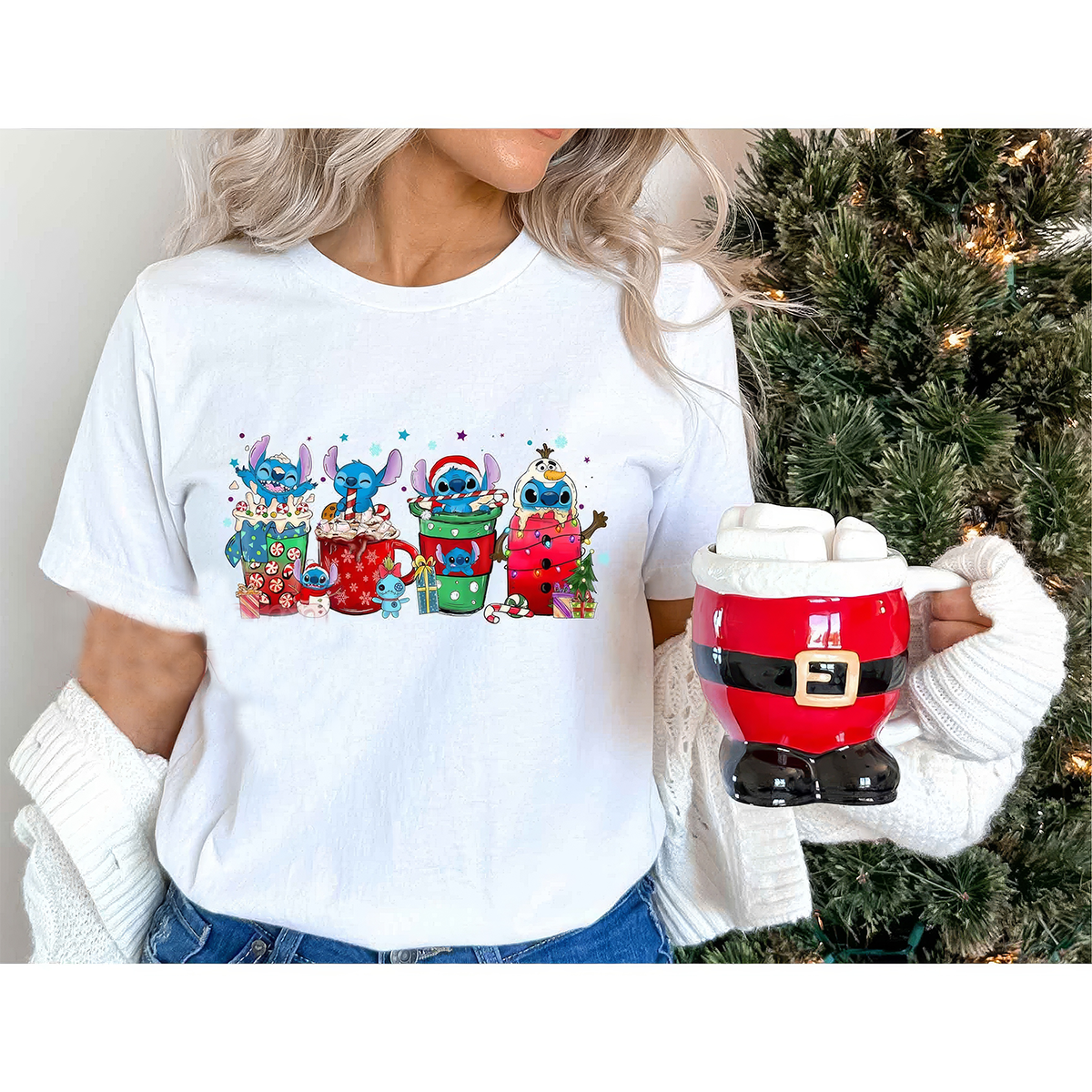 Stitch Coffee Cups Cute Christmas T-Shirt,Crewneck,Hoodie,TS-C-406