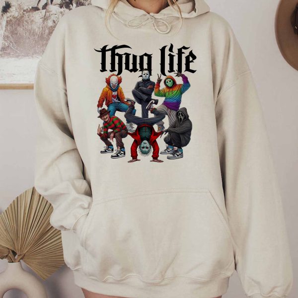 Sweat à capuche avec personnages d'horreur d'Halloween THUG LIFE, TS-C-103