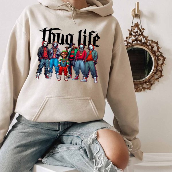 Sweat à capuche avec personnages d'horreur d'Halloween THUG LIFE, TS-C-103