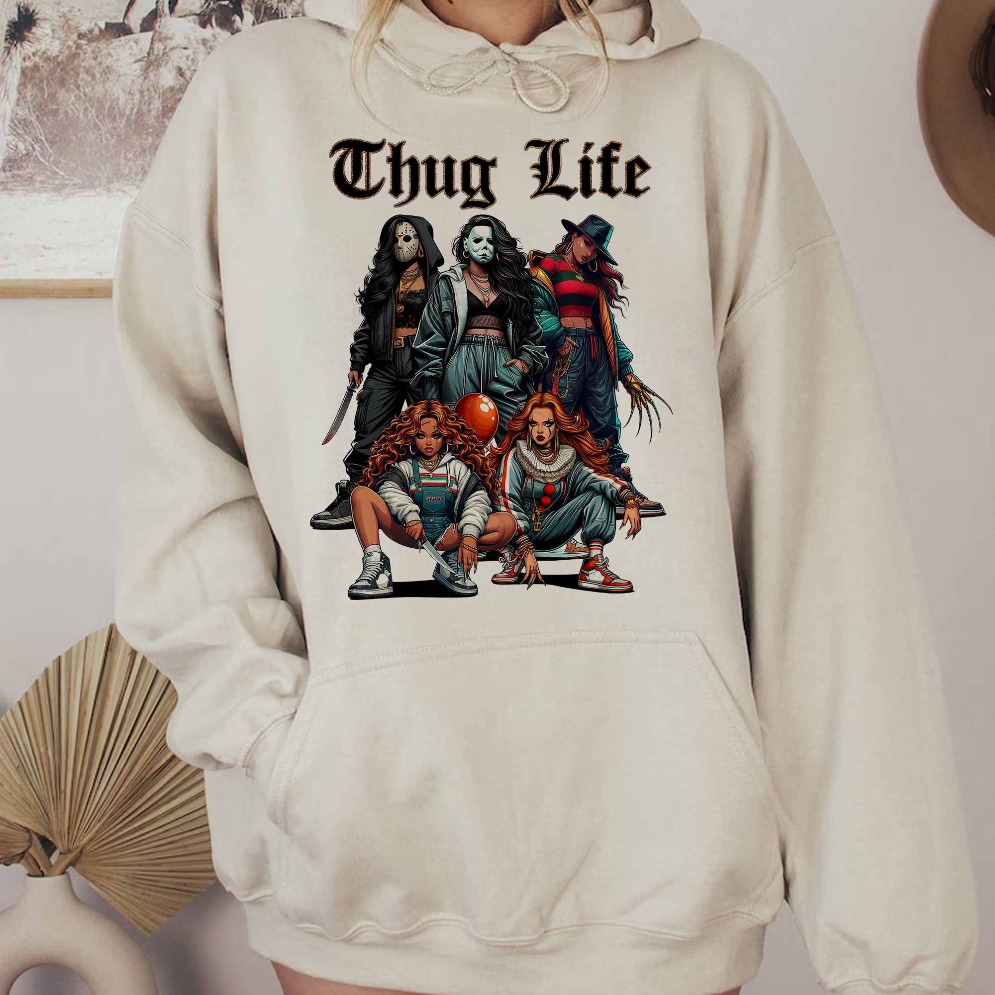 Sweat à capuche avec personnages d'horreur d'Halloween THUG LIFE, TS-C-103