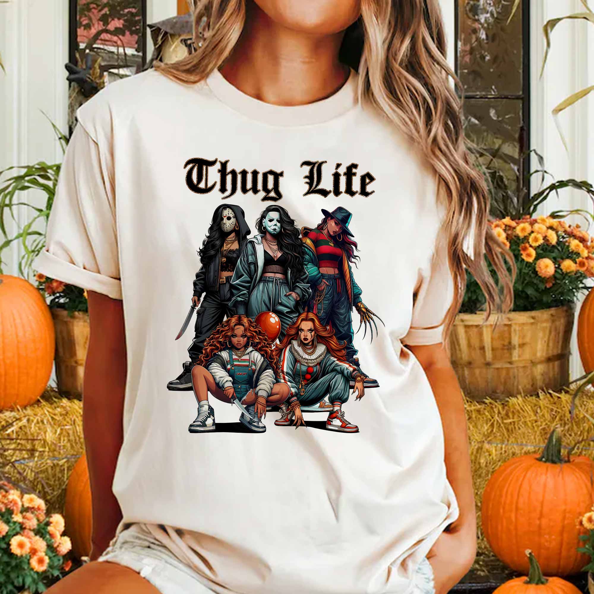 Sweat à capuche avec personnages d'horreur d'Halloween THUG LIFE, TS-C-103