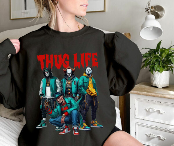 Sweat à capuche avec personnages d'horreur d'Halloween THUG LIFE, TS-C-103