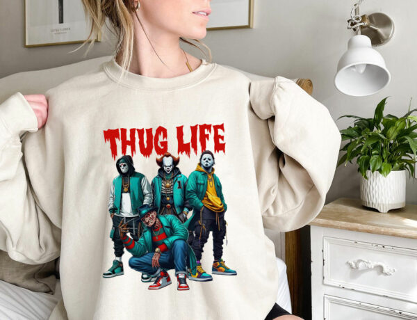 Sweat à capuche avec personnages d'horreur d'Halloween THUG LIFE, TS-C-103