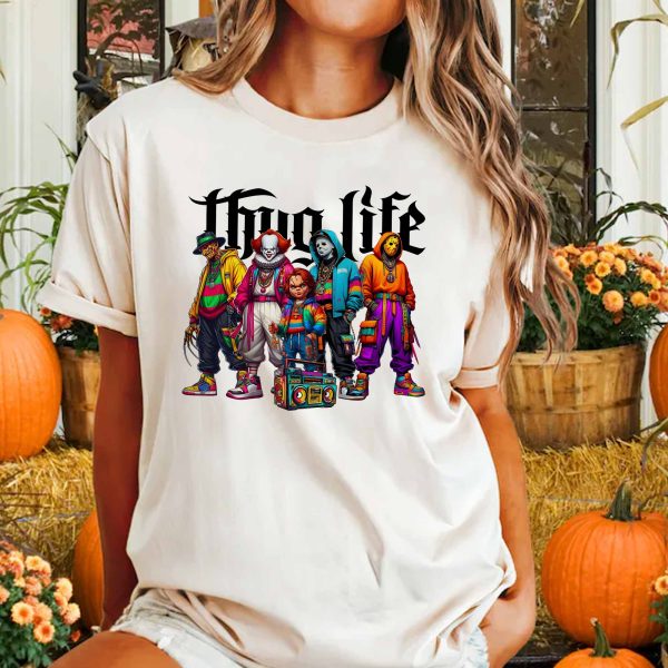 Sweat à capuche avec personnages d'horreur d'Halloween THUG LIFE, TS-C-103