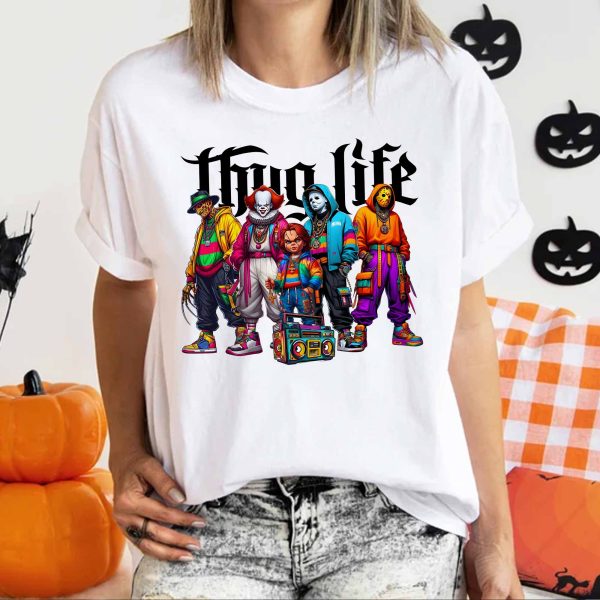 Sweat à capuche avec personnages d'horreur d'Halloween THUG LIFE, TS-C-103