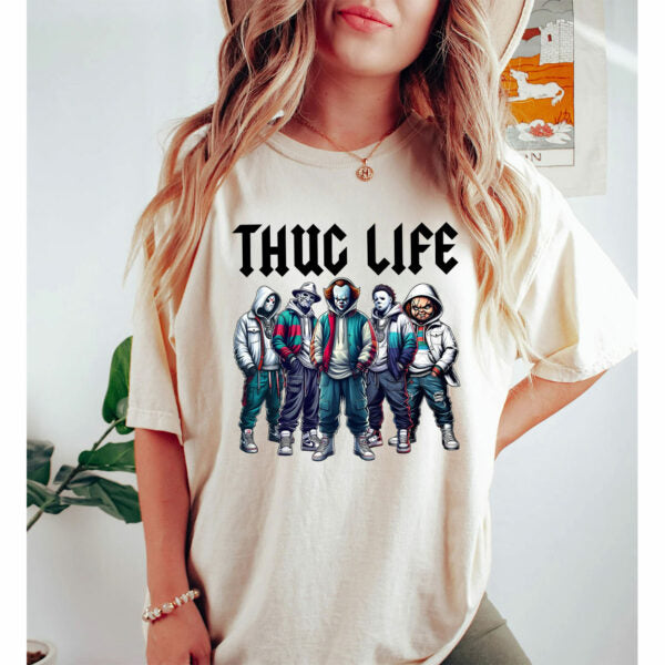 Sweat à capuche avec personnages d'horreur d'Halloween THUG LIFE, TS-C-103