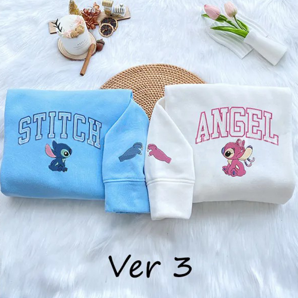 Stitch and Angel (Full Version) Embroidered T-shirt,Crewneck,Hoodie,H-N-053