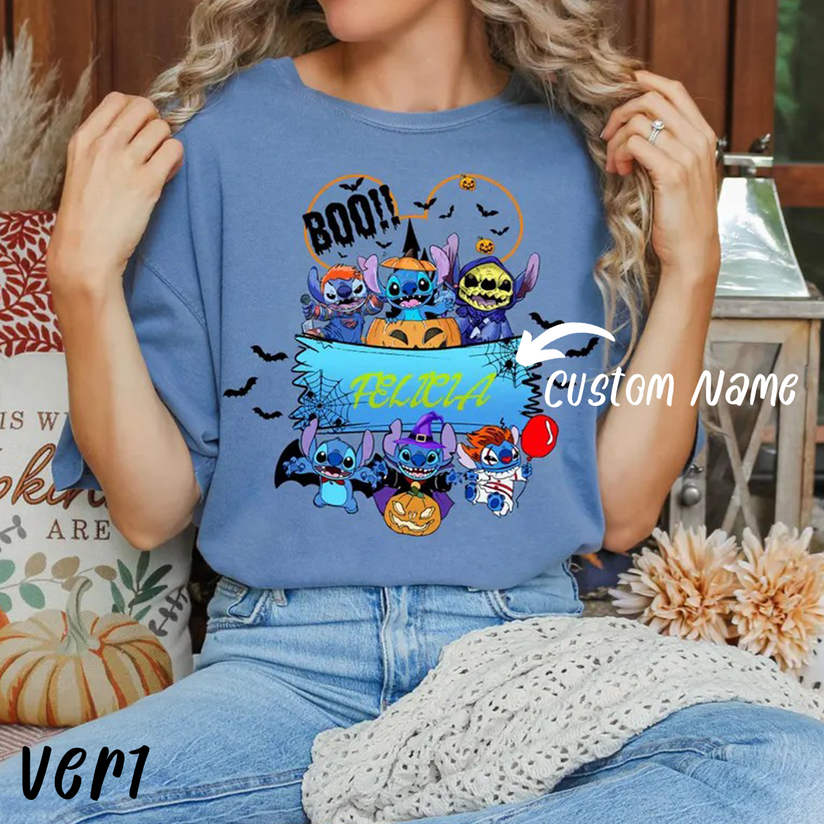 Boo Halloween Stitch Custom Name T-Shirt,Crewneck,Hoodie For Gift,H-C-153